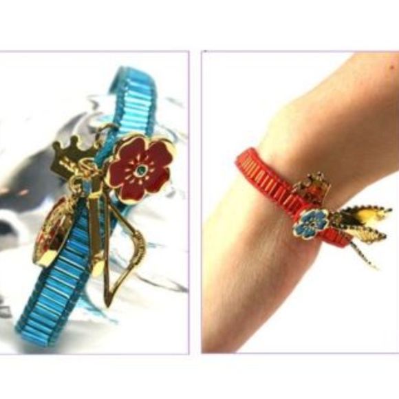 DISNEY COUTURE POCAHONTAS RED BEAD CHARMS BRACELET WITH 14KT GP CHARMS**NEW! - Picture 3 of 4